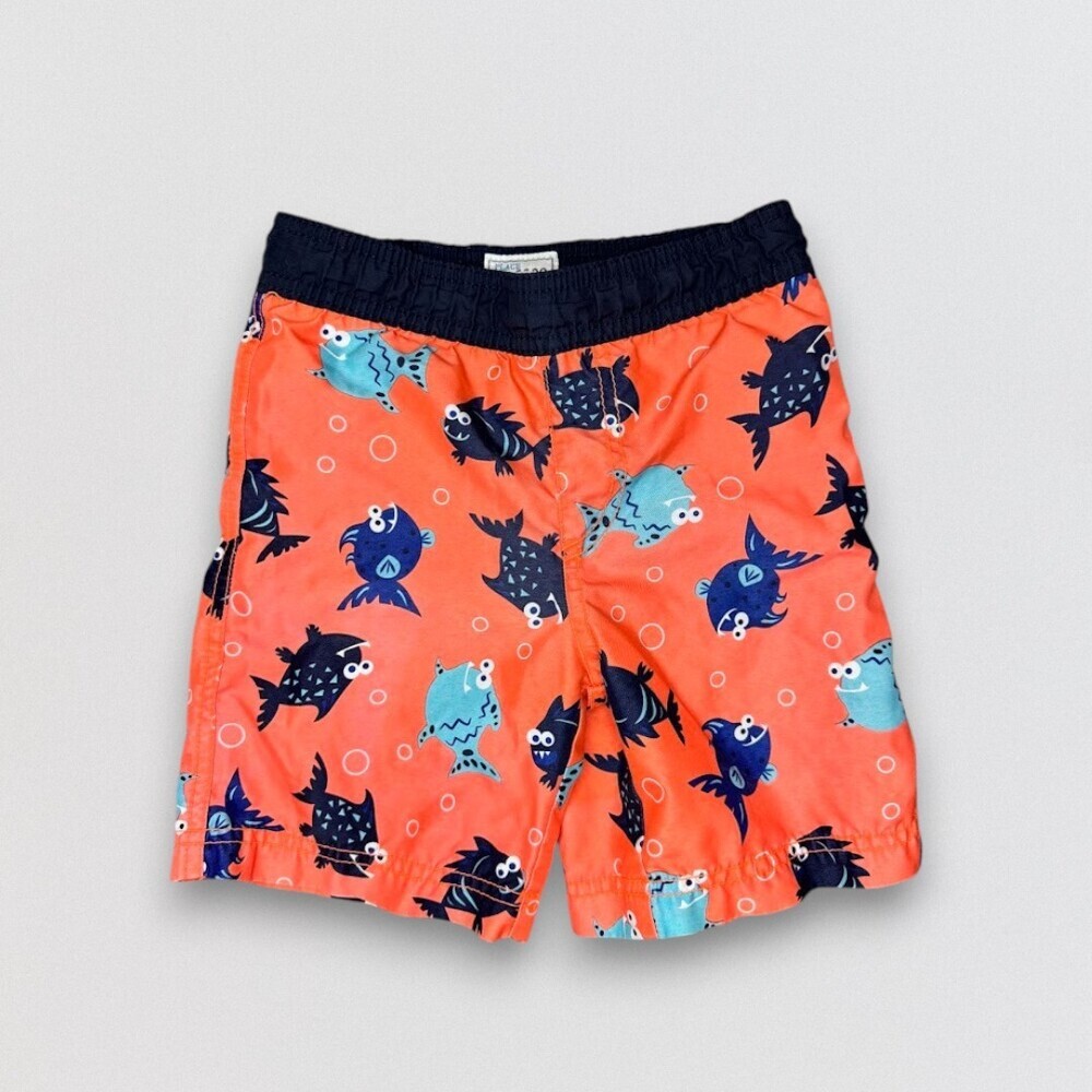 Neon Orange Fish Print Swim Trunks Boys 3T Beach Summer